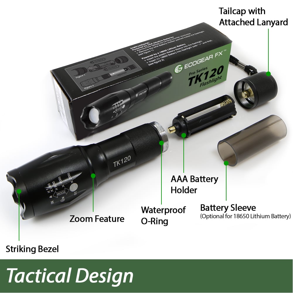 TK120 Tactical LED Flashlight Kit with Zoom Function