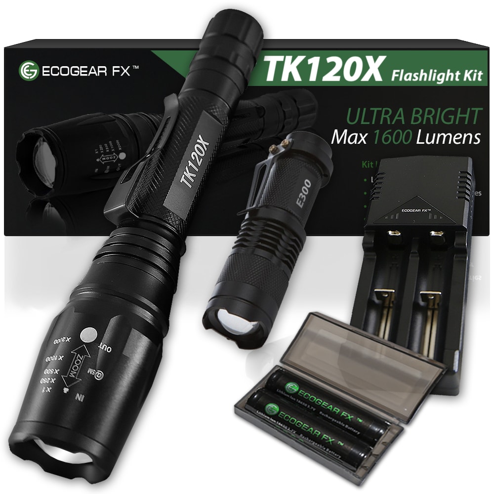 Bright Tactical LED Flashlight Kit for Safety and Security EcoGear FX