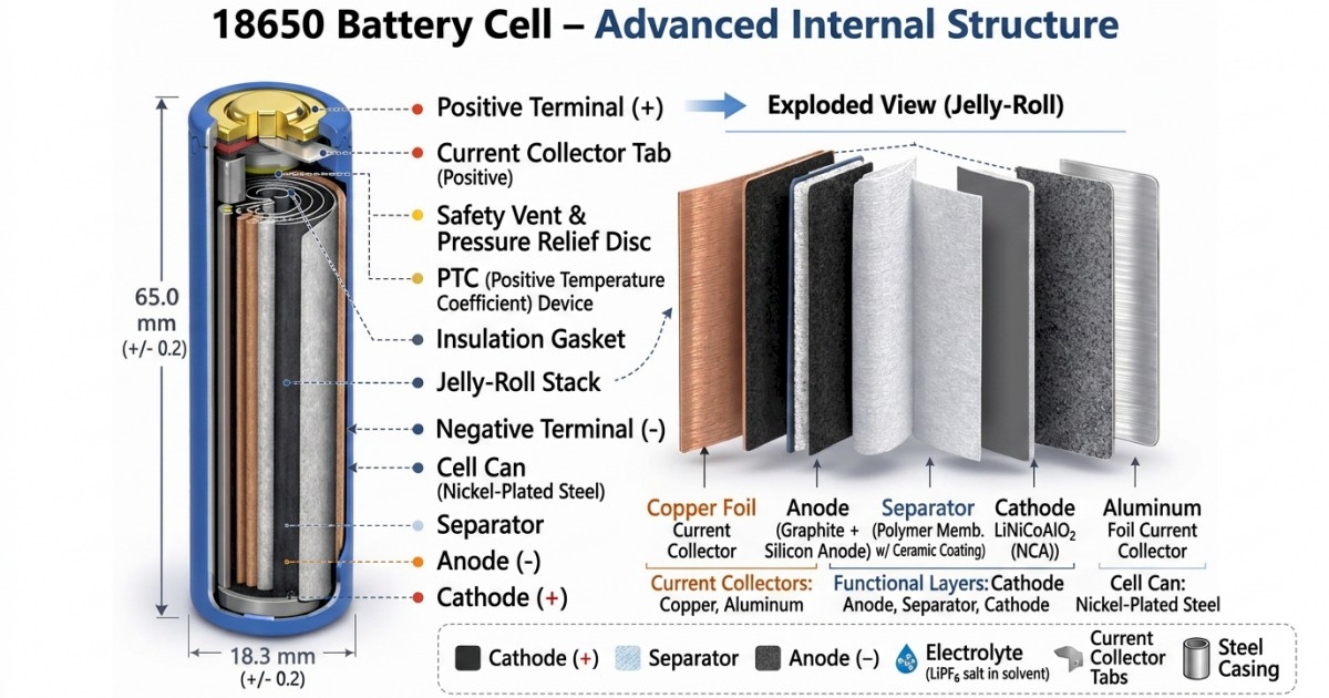 18650 battery cell internal structure