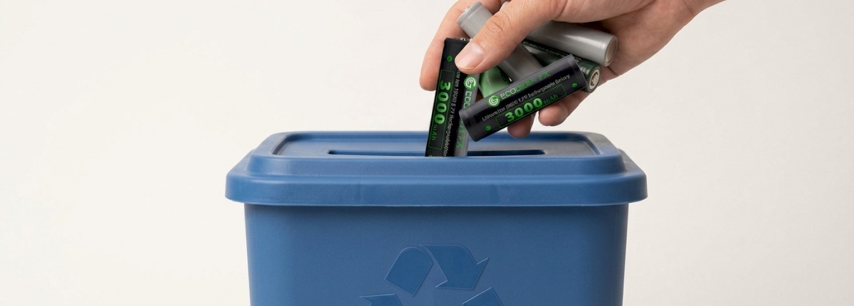 batteries being placed in a recycling receptacle