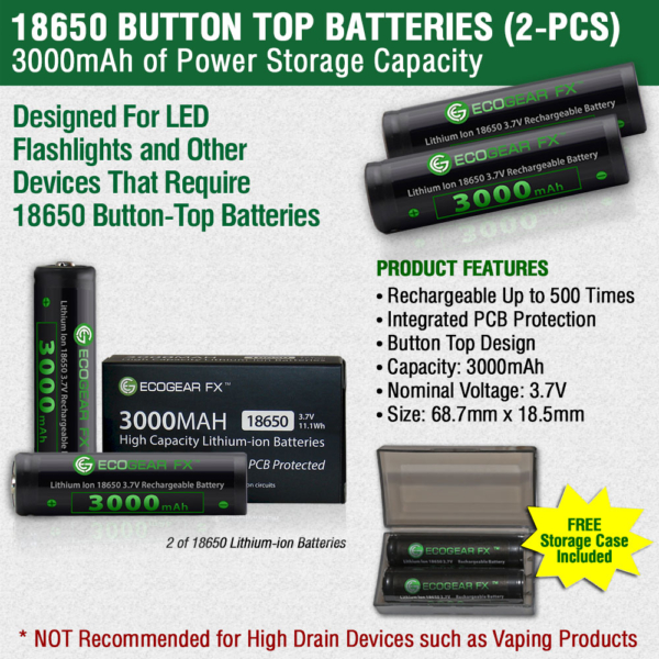 18650 Button Top Batteries Specifications
