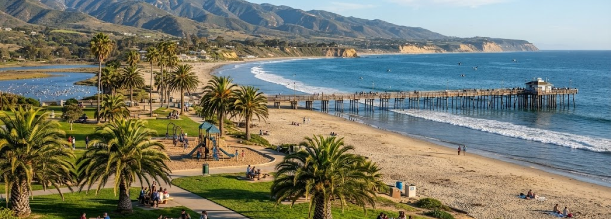 Goleta Beach County Park with camping and showing the pier