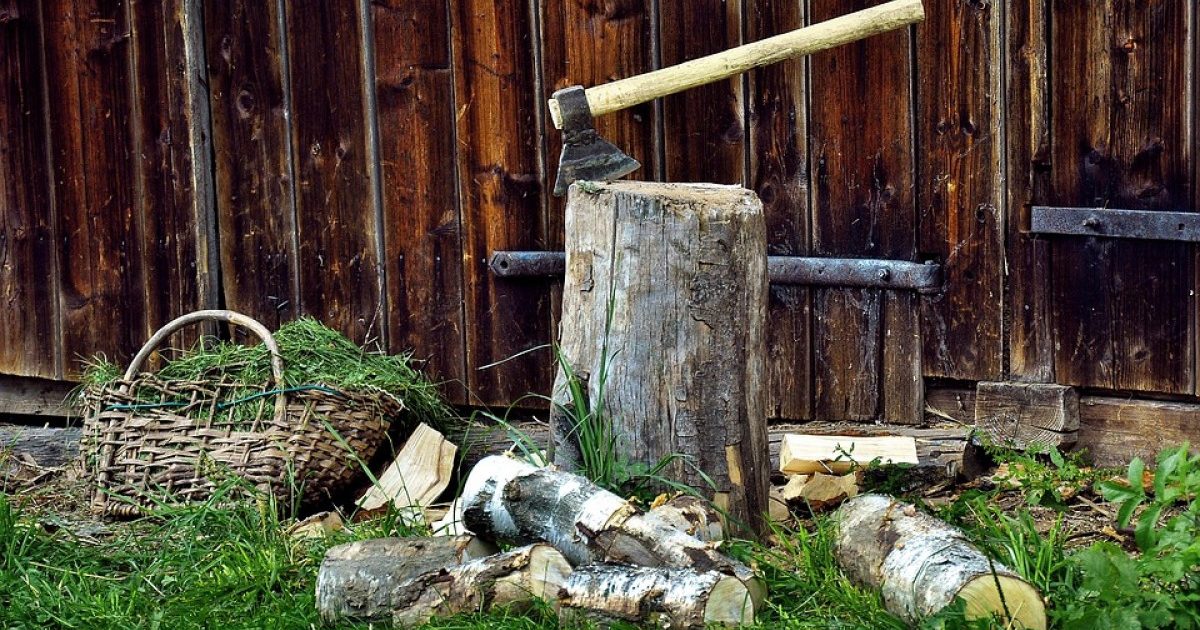 Outdoor activity work showing wood chopping
