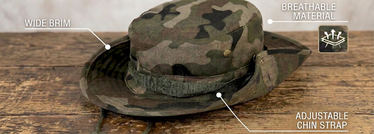 Camo Boonie Hat on Table Showing Core Design Features