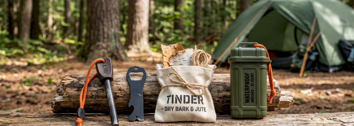 camping fire starting kit with waterproof matches and tinder