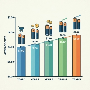 graphic showing cost of alkaline batteries over 5 years