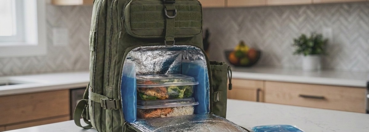 Meal‑Prep Backpack with insulated compartments and removable ice packs on kitchen counter