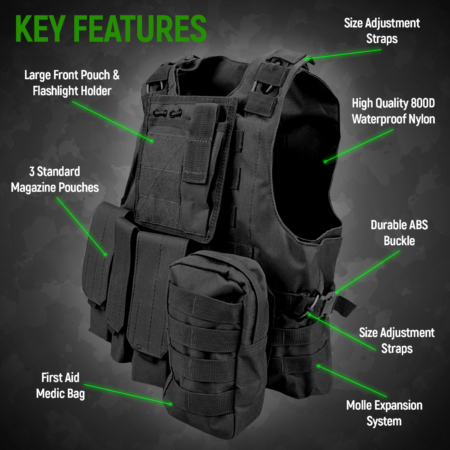 military tactical vest molle-specs black