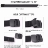 mens nylon belt with plastic buckle showing cutting instructions to change size length