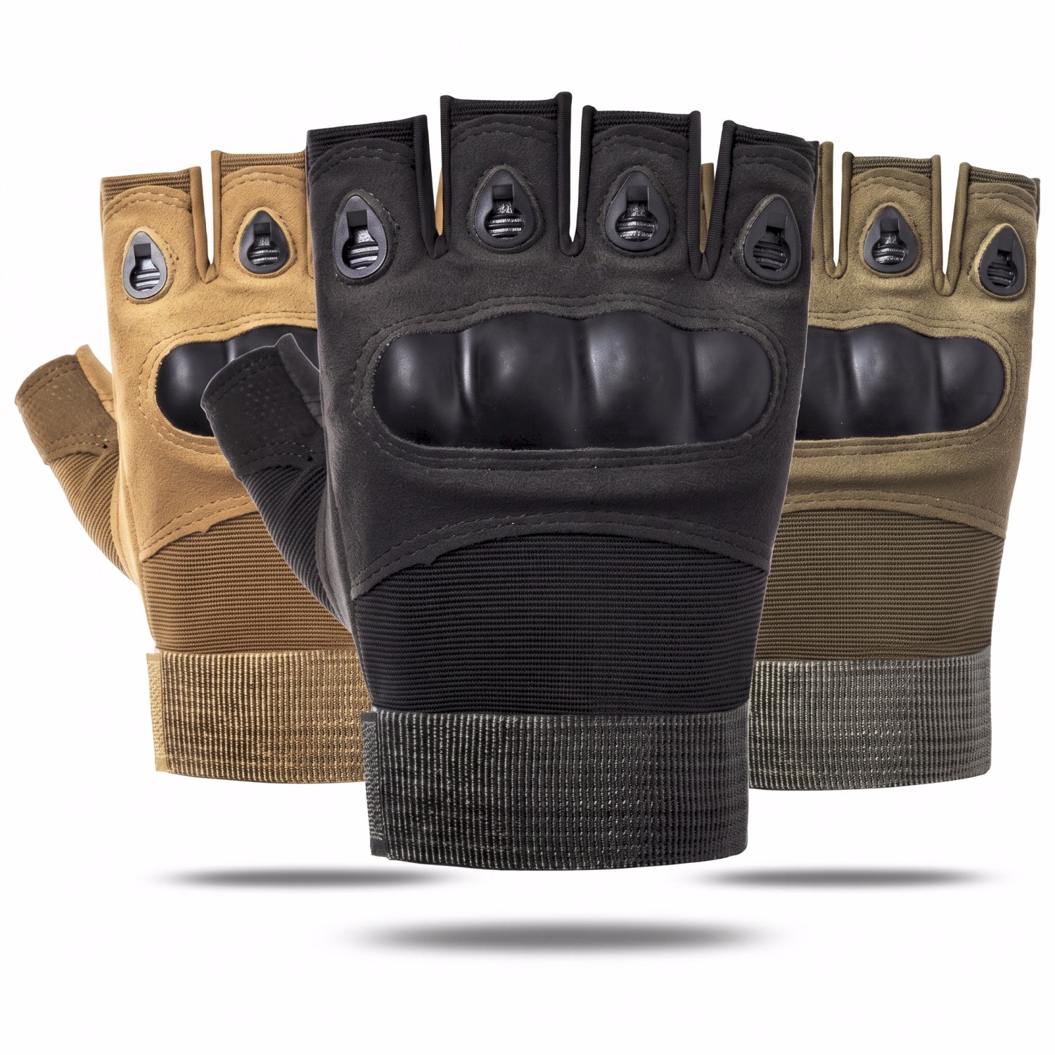 tactical-gloves-half-finger-black-army-green-khaki tactical gloves half finger (fingerless) offered in black, army green and khaki