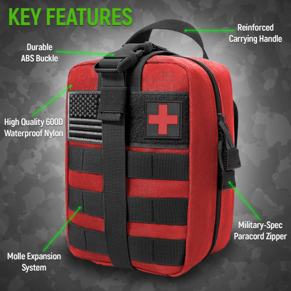 tactical medical bag features red