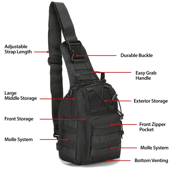tactical sling chest bag specs front