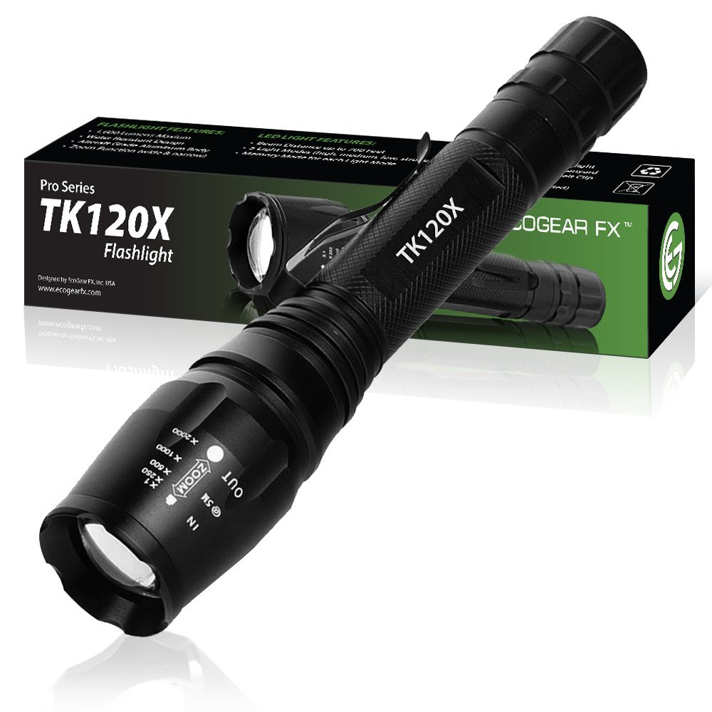 LED Tactical Flashlight with Strobe Light Feature & Adjustable Focus Zoom 
