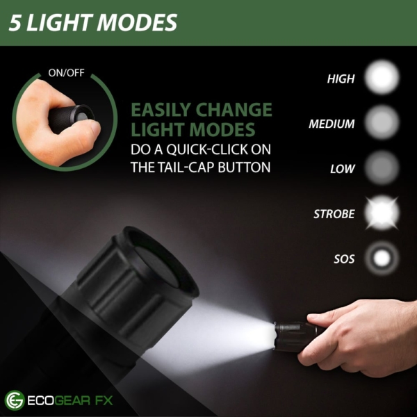 LED Tactical Flashlight with Holster for Safety and Security - EcoGear FX