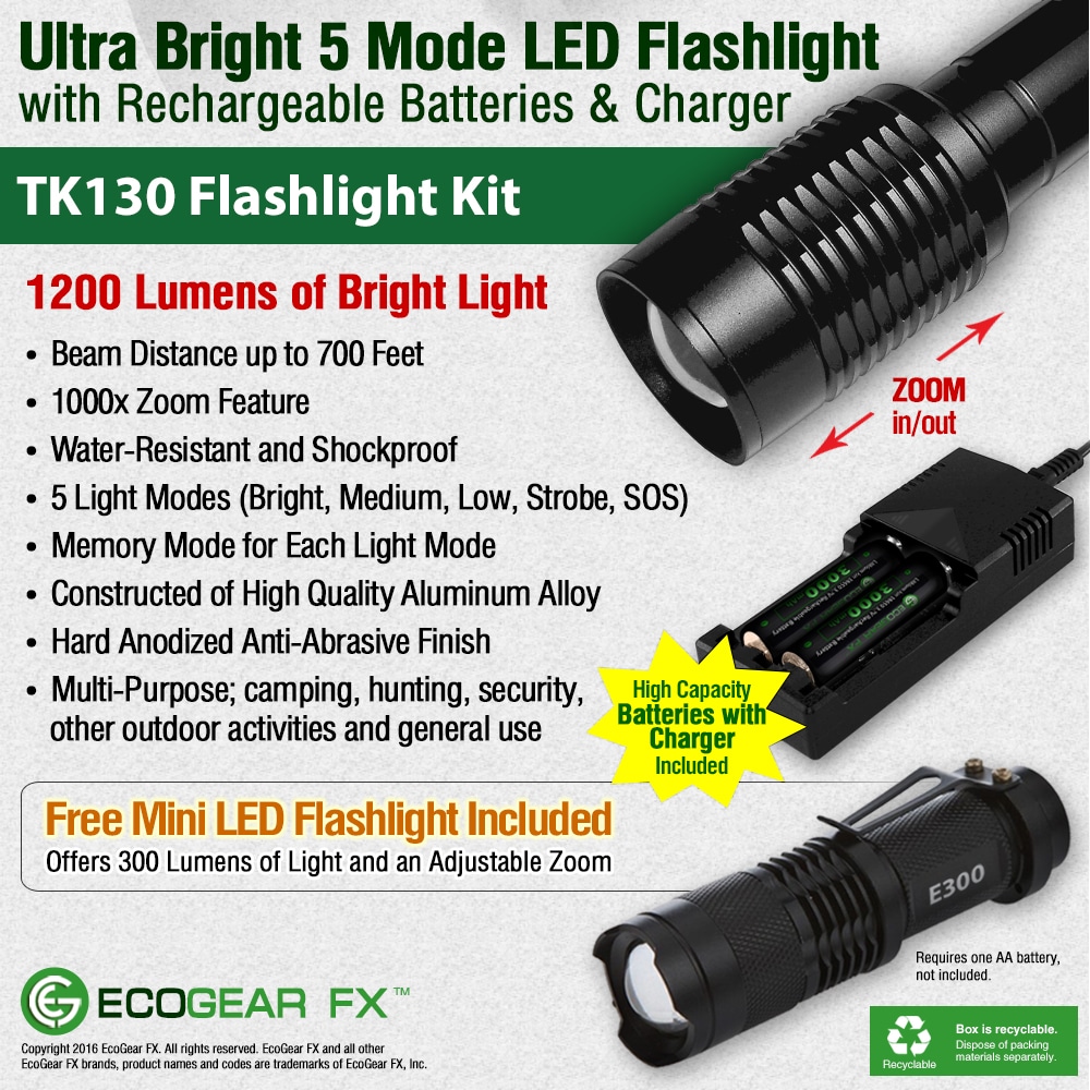 : 3 Light Modes and Zoom Function 3 PACK Compact Tactical Flashlight E300 